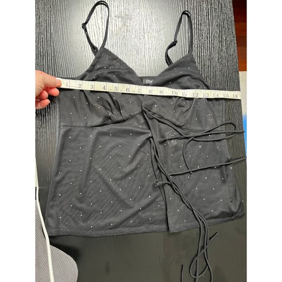 NWT Steve Madden Glam/Rave/GNO Sexy Semi Sheer Mesh Lace Front Blouse - Picture 5 of 7